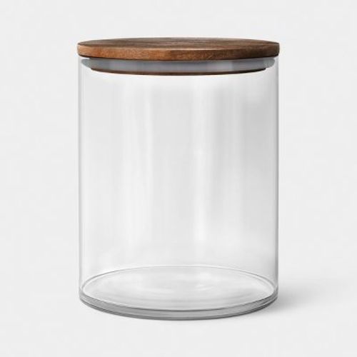 48oz Canister Dark Wood Top Small Clear - Threshold™