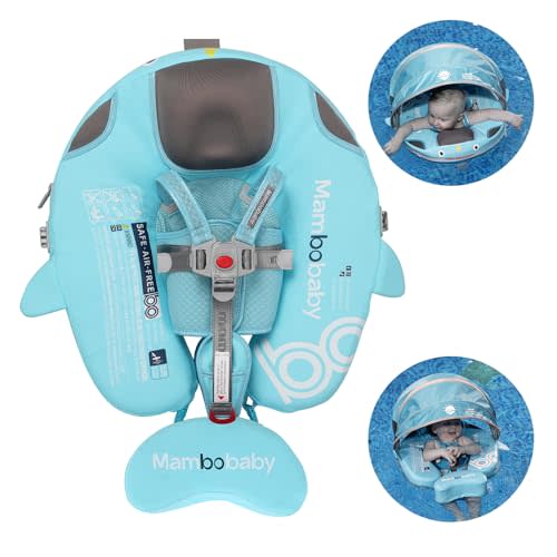 Luckclubtojoy Baby Pool Float with UPF50+ 3D Adjustable Canopy, Add Tail Mambobaby Float Non Inflatable Infant Floats for Pool, Cartoon Narwhal Baby Floats (NGreen with Canopy-T05NGCTLUROHML01T05)
