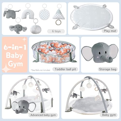 Mallify 6-in-1 XL Large Baby Gym & Ball Pit, Play Mat & Play Gym, Combination Baby Activity Gym with Milestone Cards for Sensory Exploration and Motor Skill Development, Balls are not Included