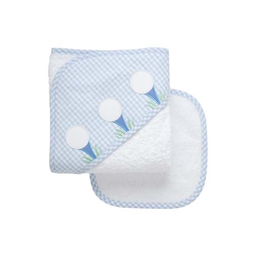 Golf Applique Hooded Towel & Washcloth Set, Blue