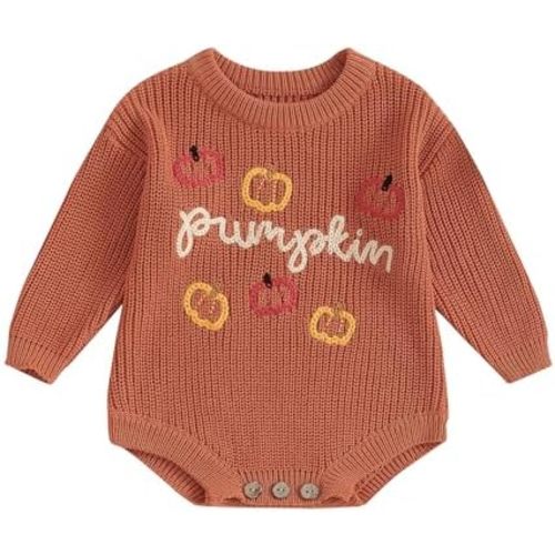 Ayalinggo Newborn Halloween Outfit Pumpkin Sweater Baby Embroidery Long Sleeve Romper Infant Girl Boy Fall Winter Clothes