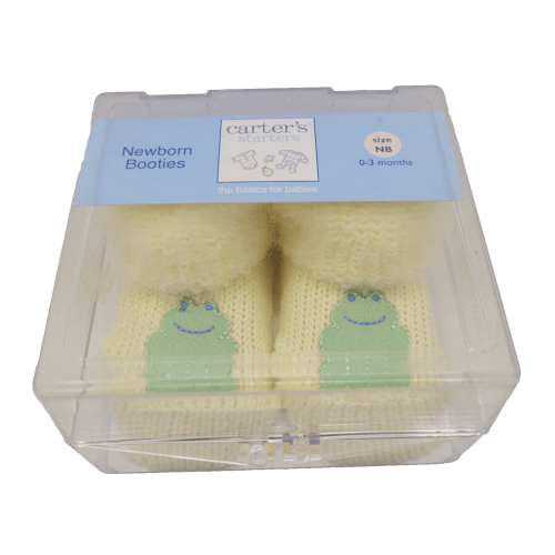 Newborn Knit Booties with Frog Character Carters Yellow Gender Neutral with Box