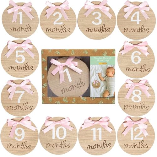Kate & Milo Monthly Baby Milestone Photo Props, 3D Bow Theme, Reversible Discs for Girls, 1-12 Month Growth Photos
