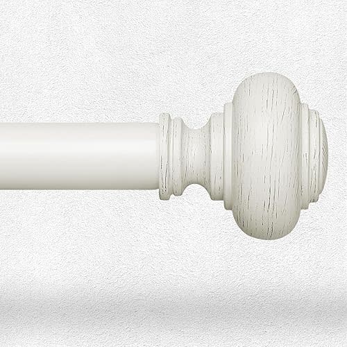 Long Antique White Curtain Rods for Windows 66 to 120 Inch, Decorative Heavy Duty Single-Side Adjustable 1'' Diameter Off White Drapery Rod, Vintage Rustic Metal Curtain Pole for Farmhouse