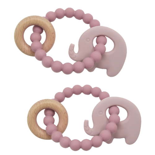 Benoxine Silicone Animal Beaded Teething Ring for Infants, Elephant Design Baby Teether,2-Pack