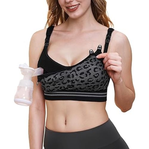 Momcozy Pumping Bra Hands Free | Seamless Nursing Bras for Pumping | Breast Pump Bra with Fixed Padding, Wireless