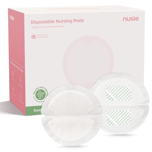 Nuliie Viscose-from-Bamboo Disposable Nursing Pads 200 Count | Ultra-Breathable Breast Pads for Breastfeeding, Absorbent & Stay Dry, Leakproof, Individually Wrapped
