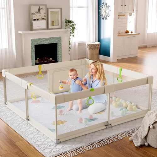 Fodoss Baby Playpen with Mat - 59x59in Play Pen for Babies and Toddlers