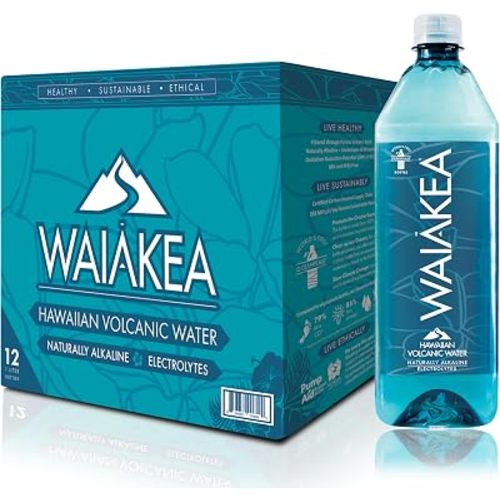 Waiakea Hawaiian Volcanic Water, Naturally Alkaline, 100% Recycled Bottle, 1L (Pack of 12), 33.8 Fl Oz (Pack of 12)