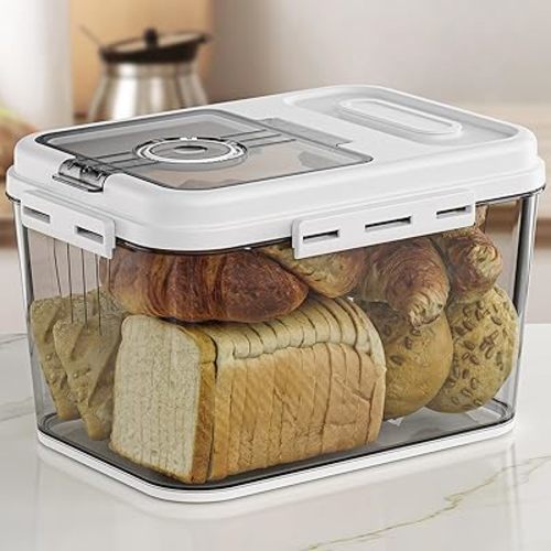 Bread Box For Kitchen Countertop, Airtight Bread Storage Container, Bread Keeper For Homemade Bread, Cookies, Cereal, Fruits, 10L White.