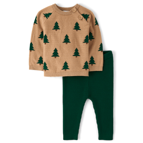 Baby Boys Intarsia Tree 2-Piece Outfit Set - Brown