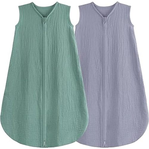 2 Pack Baby Sleep Sack 0-24 Months Baby Sleeping Bag 2-Way Zipper Toddler Wearable Blankets (Gray&Green TOG 0.3, Large)