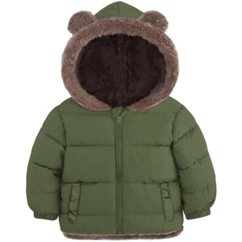 ADUKIDE Toddler Puffer Jacket with Bear Ear Kids Boys Hooded Fleece Coat Size 6M-5T