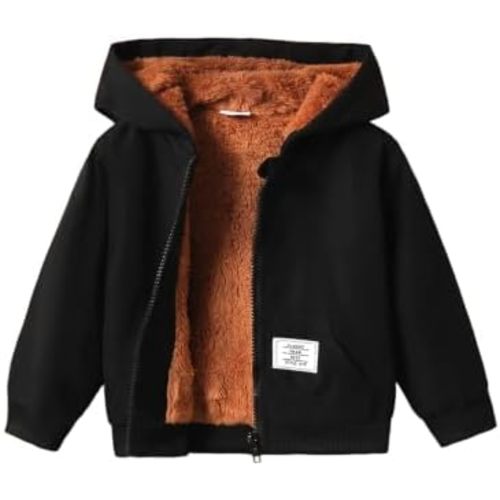 Toddler Boy Girl Fleece Jacket for 12M-6Y Boys Girls Hooded Zipper Long Sleeve Thick Warm Coat