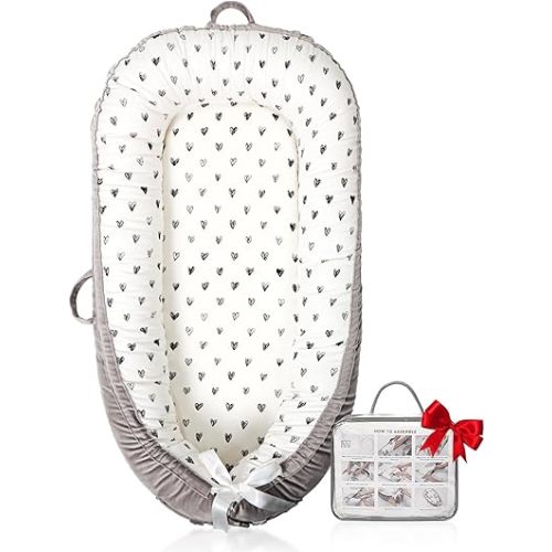 Baby Lounger | Organic Cotton Infant Lounger | Reversible, Adjustable & Portable Floor Lounger | Soft, Breathable, Washable Cover