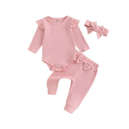 Wassery Newborn Baby Girl Clothes Long Sleeve Romper + Bow Pants + Headband Set 3Pcs Infant Girl Fall Winter Outfits