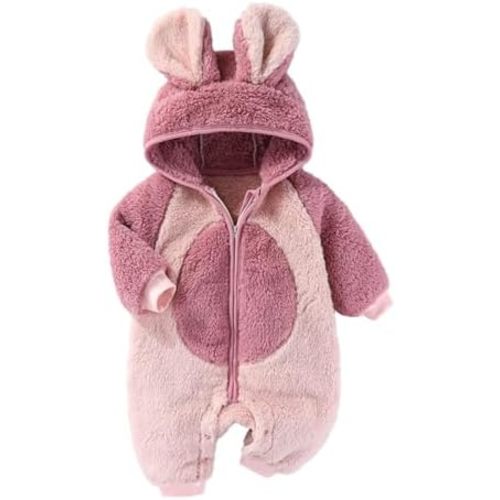 Toddler Fleece Hooded Jumpsuits Zip up Long Sleeve Warm Romper Clothes Fall Winter Comfy Plush Hooded Romper Outfits