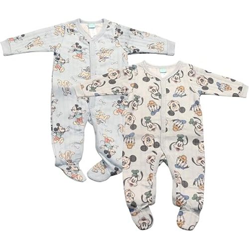 Magic Threadz Disney Clothes Baby Boys 2-Pack Quilted Footed Coveralls Mickey Mouse, Winnie the Pooh and Dumbo (0/3M-6/9M)