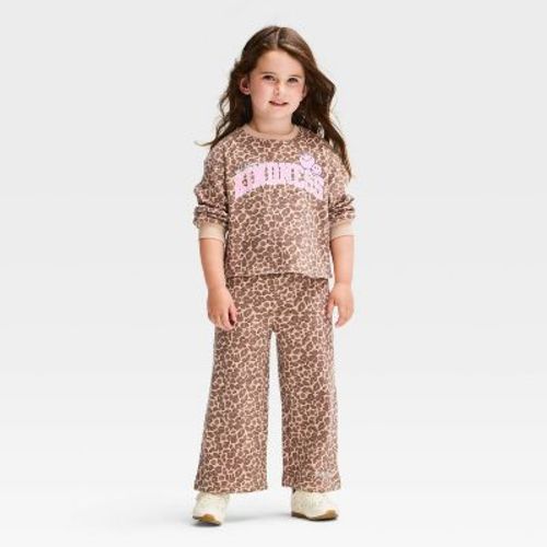 Toddler Girls' 2pc Smiley World "Kindness" Animal Printed Sweatshirt and Pants Set - Brown 2T