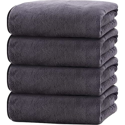 Cosy Family Microfiber 4 Pack Bath Towel Set, Lightweight and Quick Drying, Ultra Soft Highly Absorbent Towels for Bathroom, Gym, Hotel, Beach and Spa (Dark Grey)