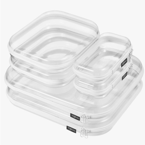 YQBRAO 6 Pack Clear Hard Shell Zipper Case, 1.2mm Heavy Duty Crush-Proof Diaper Bag Organizer Pouches, TSA Approved Travel Makeup Bag for Toiletries & Electronics, (2L, 2M, 2S) Multi-Size Storage Set