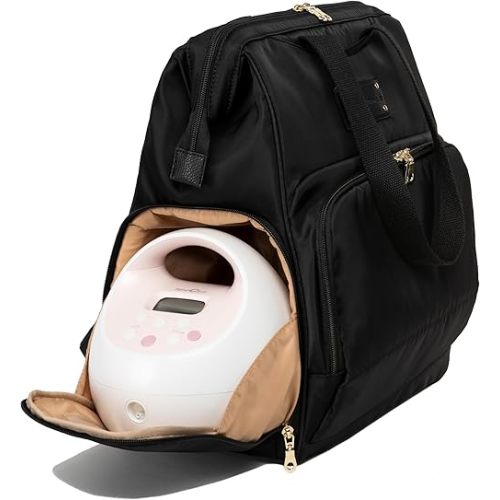 Sarah Wells Norah Breast Pump Backpack for Work & Travel – Insulated Milk Storage, Laptop Sleeve, Stylish Diaper Bag Alternative with Wide-Open Frame – Hands-Free Pumping Bag (Black)