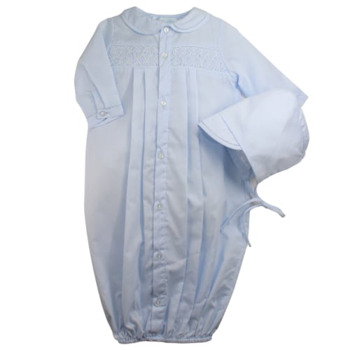 Newborn Boys Blue Smocked Gown & Bonnet Take Home Outfit