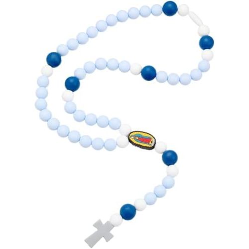 Kigeli Cross Baptism Silicone Rosary God Bless First Rosary Catholic Cross Necklace Baby Shower Baptism Party Supply for Baby Shower Christian Communion Gifts