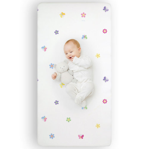 Wildkin Olive Kids Butterfly Garden Blue Microfiber Fitted Crib Sheet & Reviews | Wayfair