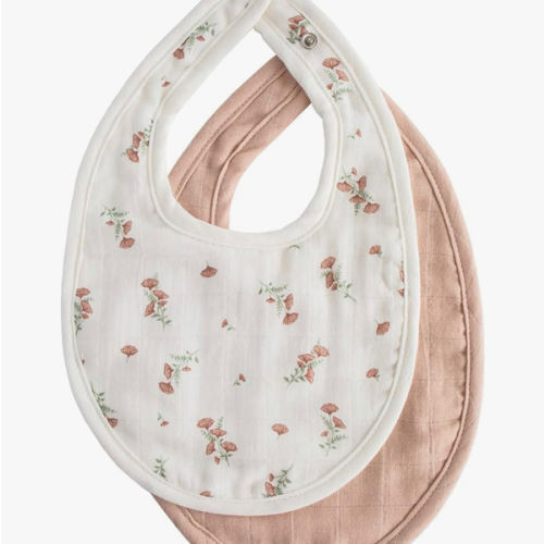 mushie Muslin Baby Bib | Soft Cotton for Drips, Drools & Feedings | Adjustable Fit | 2 Pack