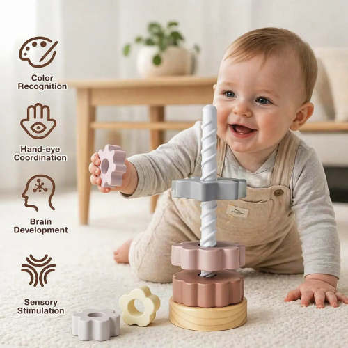 Joyreal Wooden Spinning Stacking Toy for Toddlers Ages 1–3