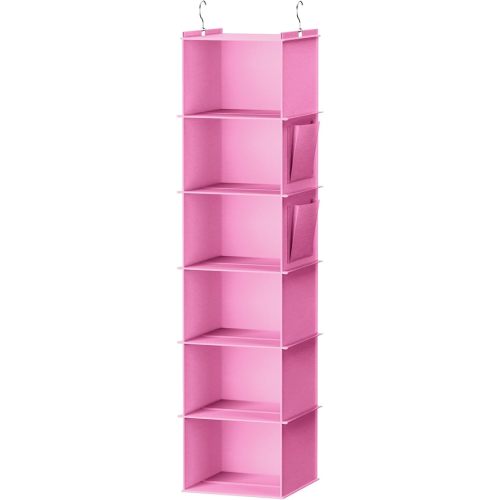 YOUDENOVA Hanging Closet Organizer and Storage, 6-Shelf Closet Hanging Storage Shelves, Light Pink