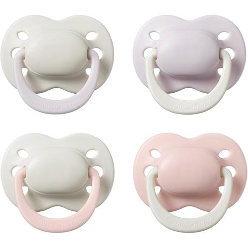 Tommee Tippee Newborn Pacifiers, 0-2 Months, Symmetrical Nipple, 100% BPA Free Silicone, Extra Air Holes, Dishwasher and Sterilizer Safe, Pale Plum and Cotton Candy, Pack of 4