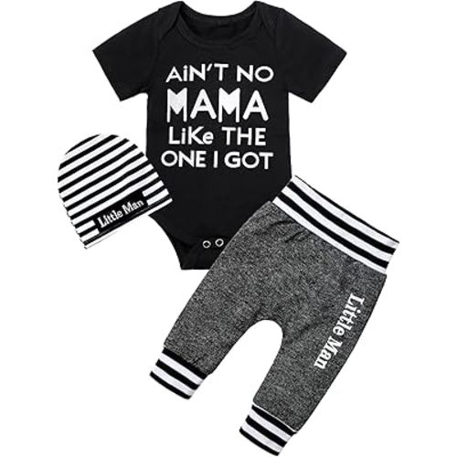 Fommy Newborn Baby Boy Clothes New to The Crew Letter Print Romper+ Pants+Hat 3PCS Outfit