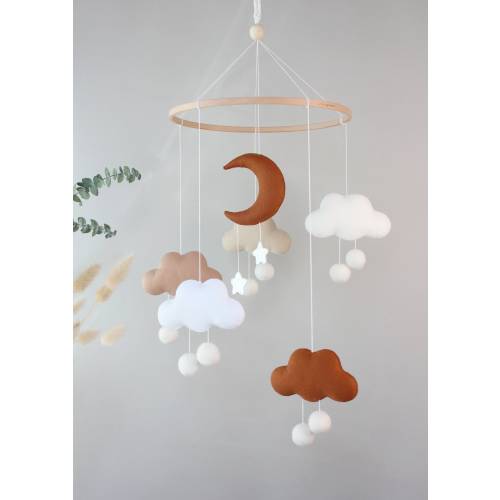 terracotta minimalist baby mobile, beige gender neutral baby mobile,  boho gender neutral mobile, gender neutral nursery mobile
