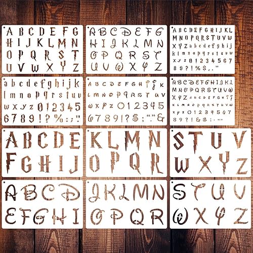 12 Piece Magical Letter Stencils for Painting, Alphabet Drawing Templates - Reusable Plastic Letter & Number Craft Stencils for Journal & Scrapbook Art Projects