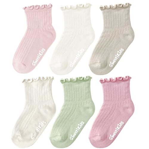 6 Pairs Toddler Ruffle Socks, 0-9 Years, Baby Little Girl Kids Grip Socks