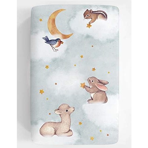 Mini Crib Sheet, Pack n Play or Playard Crib Sheet by Rookie Humans: 100% Cotton Sateen. Use as a Photo Background for Your Baby Pictures. Fits Mini Crib Size (38x24 inches) (Goodnight Wonderland)