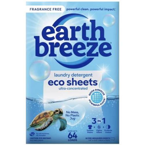 Earth Breeze Unscented Fragrance-Free Eco Laundry Detergent Sheets 64 Loads