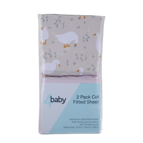4Baby Percale Cot Fitted Sheet 2 Pack Happy Goose & Daisy Field