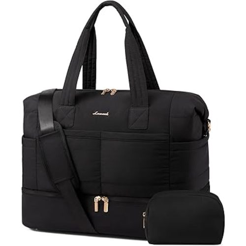 LOVEVOOK Travel Duffle Bag - Puffer Weekender Bags For Women with Shoe Compartment,40L Carry On Overnight Duffel Bags For Airplanes,Hospital Bag for Labor and Delivery,2Pcs