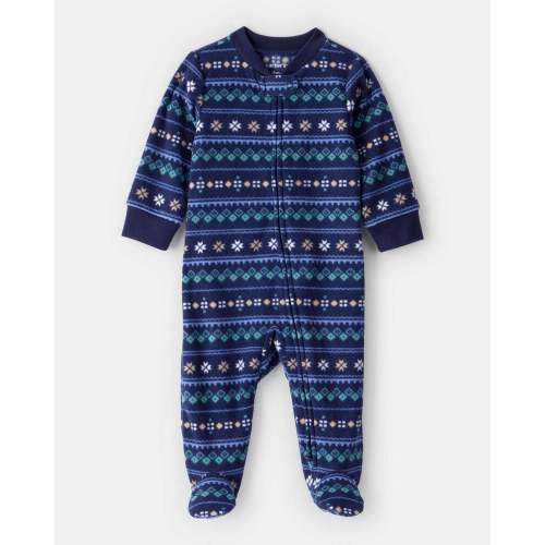Baby Boy Bear Fleece 2-Way Zip Sleep & Play Pajamas - Khaki
