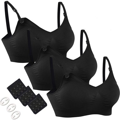 HOFISH 3PACK Full Bust Seamless Nursing Maternity Bras Bralette S-XXL with Extra Bra Extenders & Clips