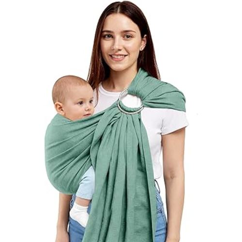 Baby Ring Sling Wrap, Lightweight Baby Carrier Sling Toddler Sling, Cotton Baby Wraps Carrier (7-35 lbs) for Infants and Toddlers, Baby Shower Gifts, Green
