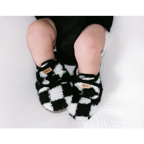 Rebel Bros. Sherpa Bootie Black-White Checkered 6-12M | Milk & Honey Lactation and Education LLC