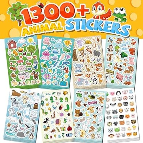 Sinceroduct Animal Stickers Assortment Set, 5 Sheets (1300+ Count), 8 Themes Collection for Kids, Children, Teacher, Parent, Grandparent, School
