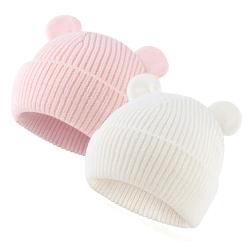 MniJiza Bear Baby Beanie Knitted Baby Winter Hat Infant Toddler Boys Girls Beanie with Cotton Lining