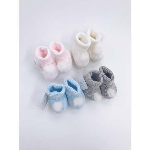 Carmen Taberner Knitted baby booties with white pompoms