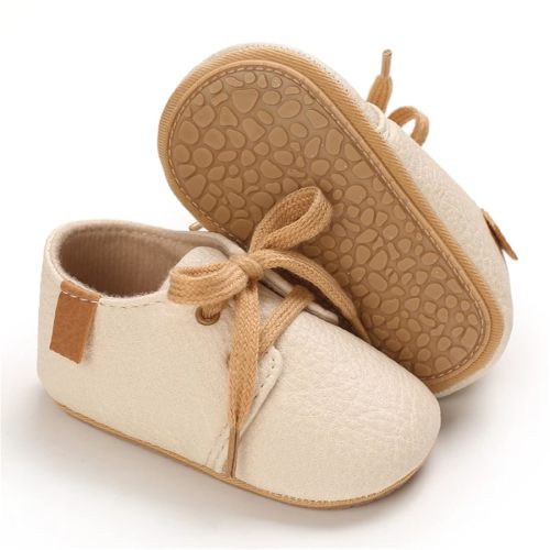 Baby Boys Girls PU Leather Shoes Soft Rubber Sole Lace-up Oxford Sneakers Infant Crib Shoes for Toddler First Walkers