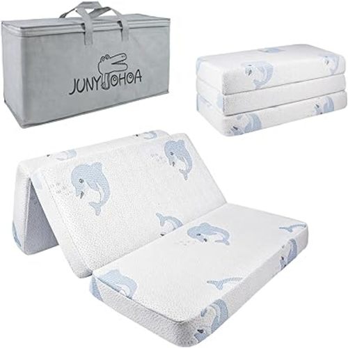 Dual Sided Pack and Play Mattress 38"x26"x3" - CertiPUR-US Memory Foam Crib Mattress for Newborn Toddler 0-24M, Anti-Slip Breathable Mattress with Removable Washable Plush Cover, Ivory White